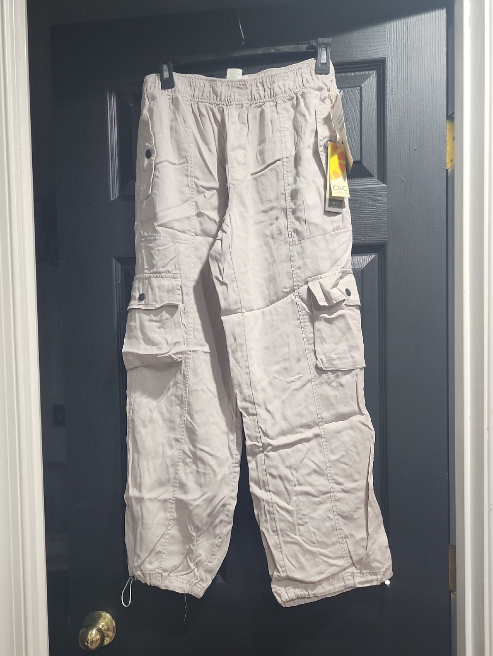 NWT Cargo Pants in Light Beige - Elastic Waist, Utility Pockets Small